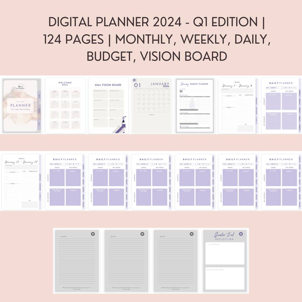 Digital Planner 2024 - Q1 Edition | 124 Pages | Hyperlinked - Nina's Planners