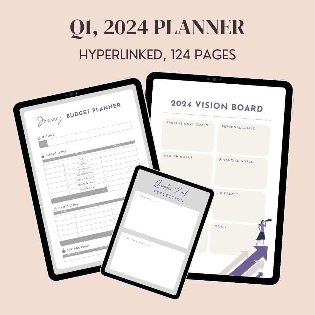 Digital Planner 2024 - Q1 Edition | 124 Pages | Monthly, Weekly, Daily, Budget, Vision Board | Instant Download - Nina's Planners