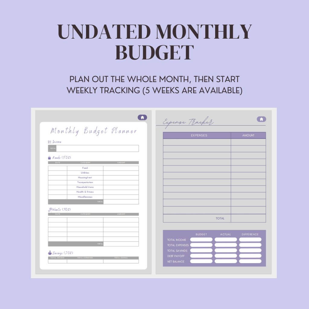Undated Budget Bliss Financial Planner (50:30:20) - Nina's Planners